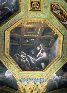 Psyche Sees Cupid While He Sleeps (ceiling caisson from the Sala di Amore e Psiche, 1528) by Giulio Romano